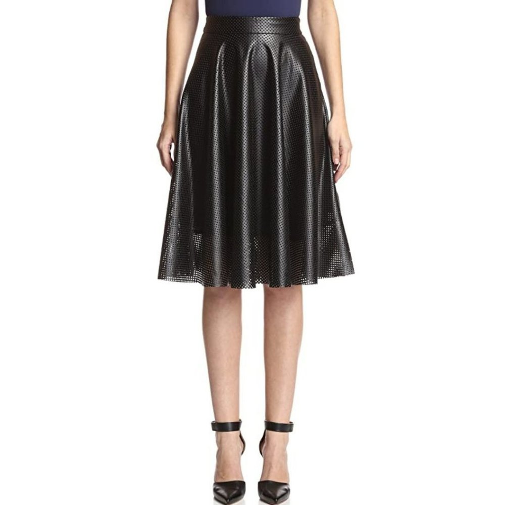 Gracia Women's Perforated Faux Leather Skirt (NWOT) - L